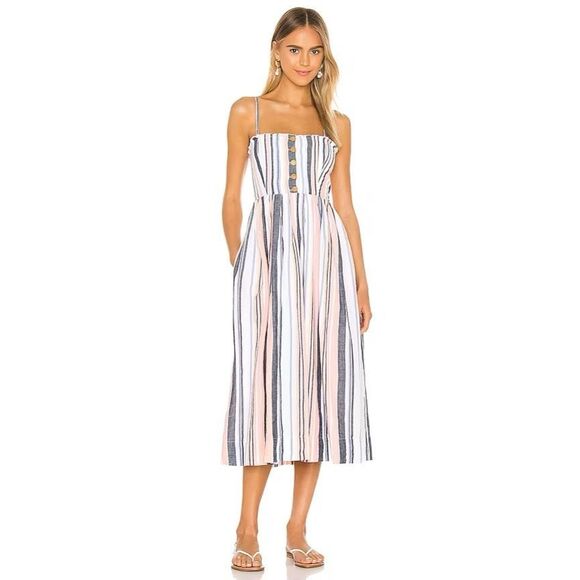 Free People Striped Midi Dress - Blue, Pink, White - Picture 2 of 12